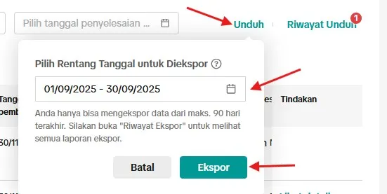 Cara Pilih Rentang Tanggal dan Ekspor Data Transaksi TikTok Shop