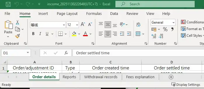 Contoh File Excel Data Transaksi Settlement TikTok Shop yang Sudah Diunduh