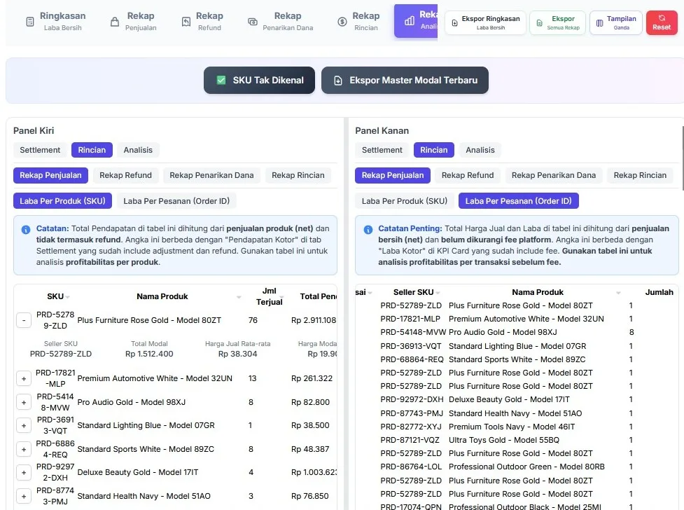 Tampilan Split/Ganda
