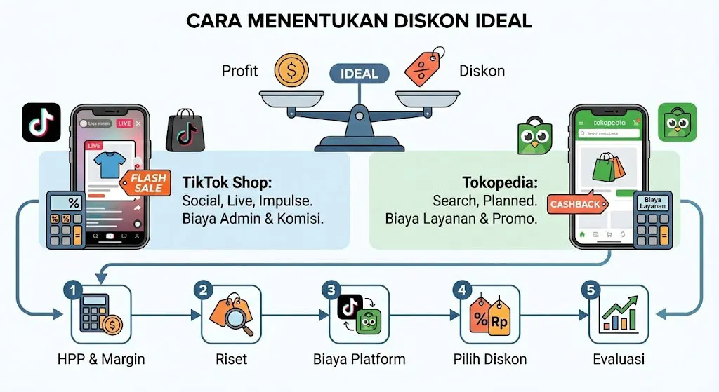 Cara menentukan diskon produk ideal di TikTok Shop dan Tokopedia
