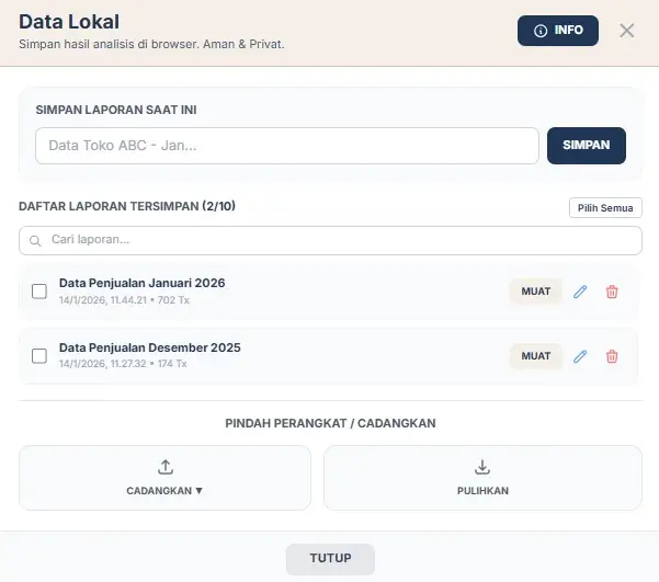 Tampilan Fitur Data Lokal di RekapCepat