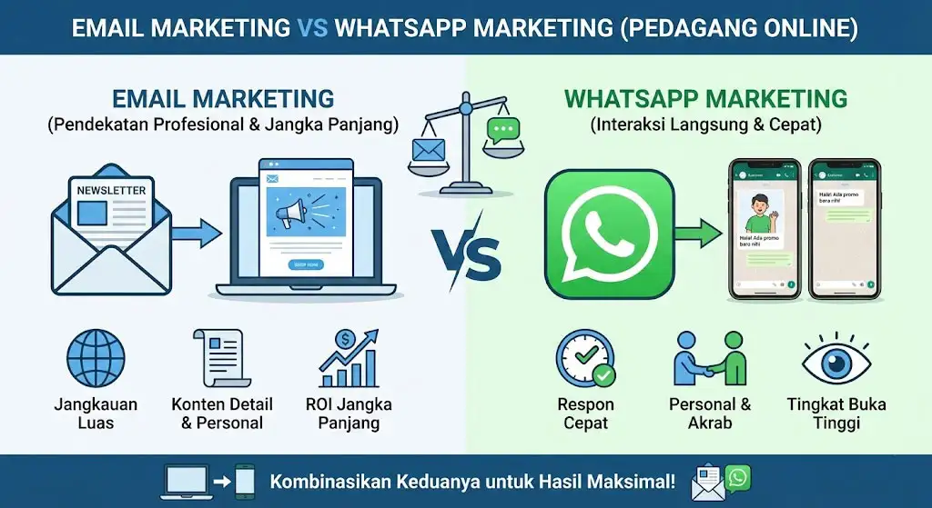Email Marketing vs WhatsApp Marketing untuk Pedagang Online: Mana yang Lebih Efektif?