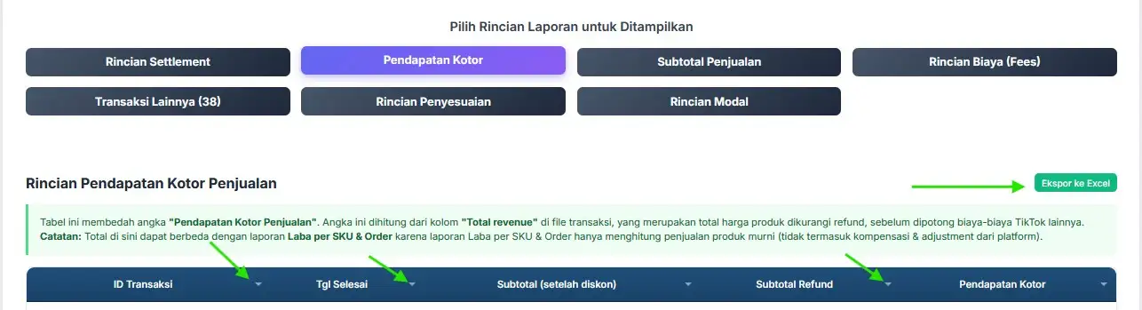 Dialog Ekspor Tabel ke Excel CSV dengan Pilih Kolom di RekapCepat