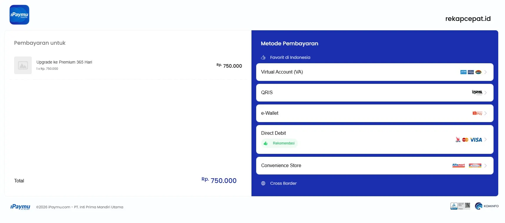 Halaman Pilihan Metode Pembayaran