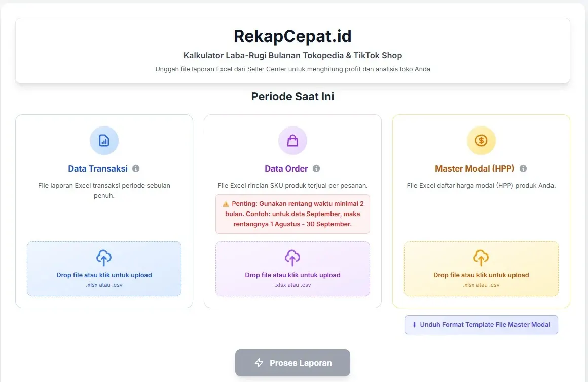 Contoh Format File Data Transaksi dan Data Order untuk RekapCepat.id