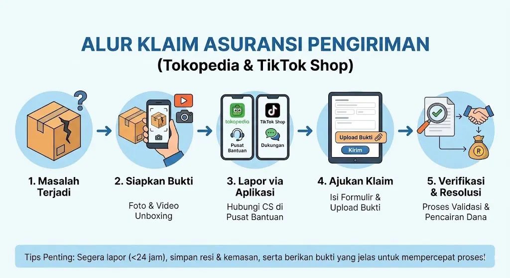 panduan klaim asuransi pengiriman tokopedia tiktok shop