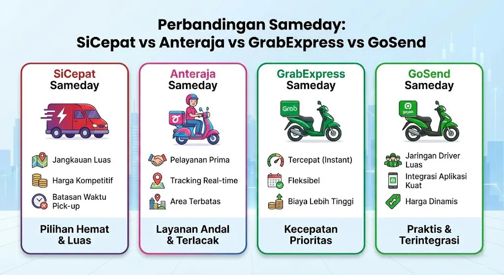 Perbandingan Layanan Sameday: SiCepat, Anteraja vs Grab dan GoSend