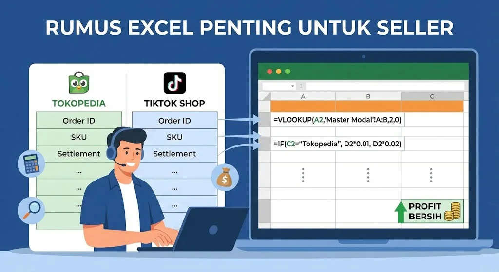 Rumus Excel untuk Olah Data Transaksi Laporan Tokopedia dan TikTok Shop