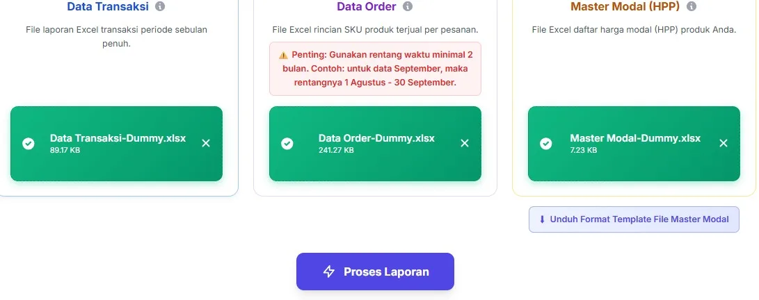 Upload file ke RekapCepat: form unggah file Excel