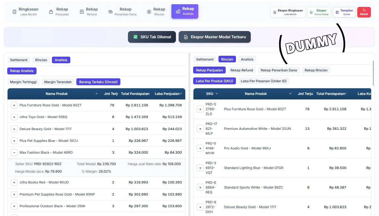Tampilan Split/Ganda