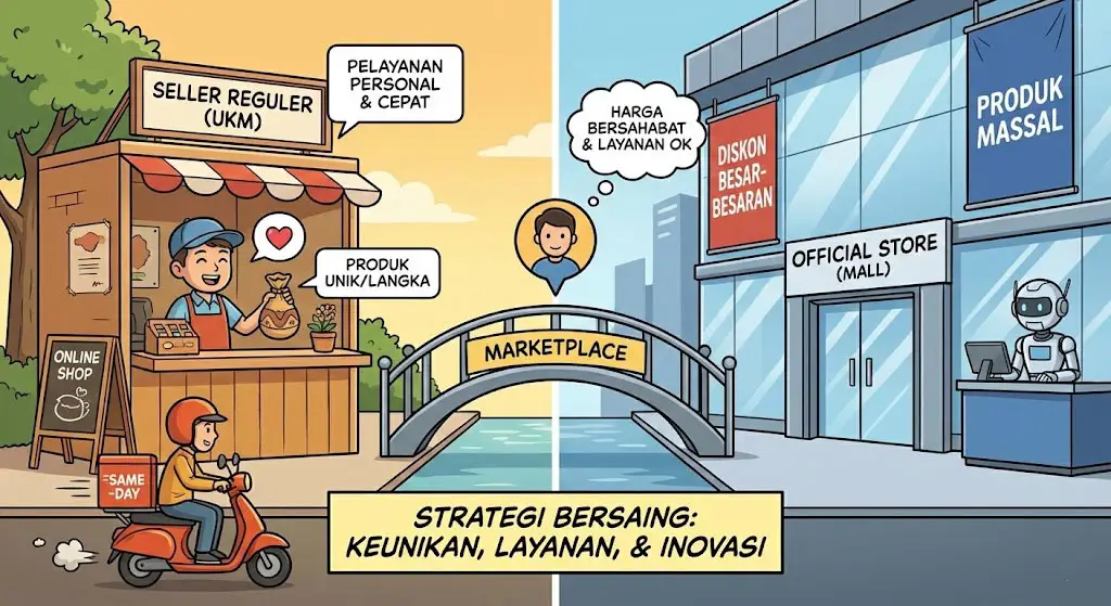 Tips Seller Reguler Menghadapi Gempuran Official Store dan Mall di Marketplace