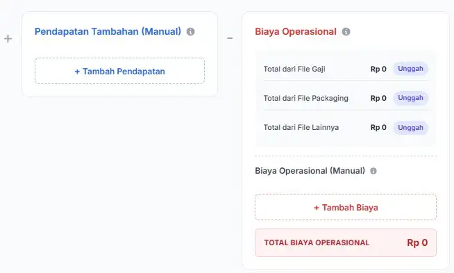 Form input biaya operasional: contoh pengisian gaji, sewa dan biaya iklan
